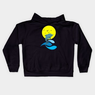 Dolphin dancing on the sea Kids Hoodie